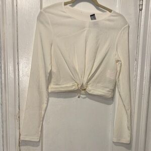 MINKPINK Cream Long-Sleeve Ring Knot Crop Top